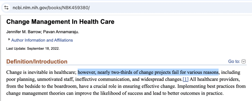 Fig 1. Change Management Success Rate in Healthcare Sector 2021